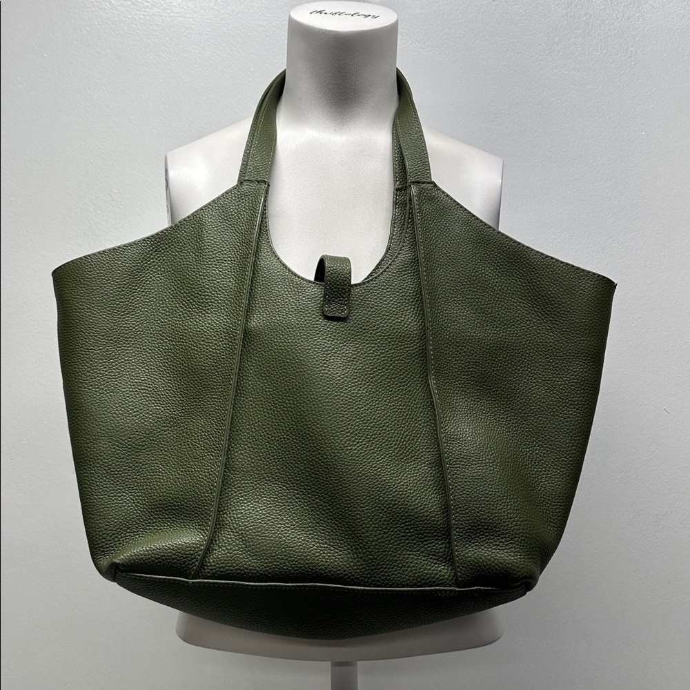Tote Le Monde Milan Genuine Leather Tote Bag Shoulder Purse Olive Green Gold - Picture 6 of 13
